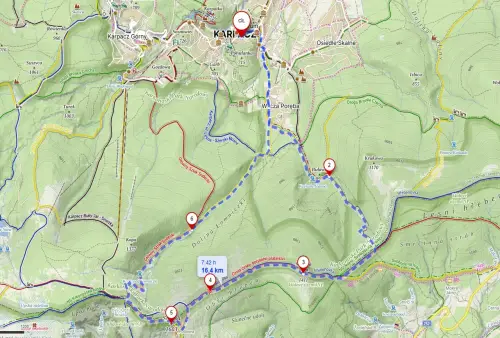 Výstup na Sněžku z Karpacze - mapa trasy